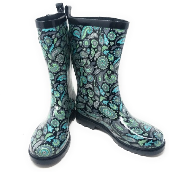 Forever Young Shoes - Women's Rainboots, Rubber Mid Calf Rain Boots, #3157, Paisley